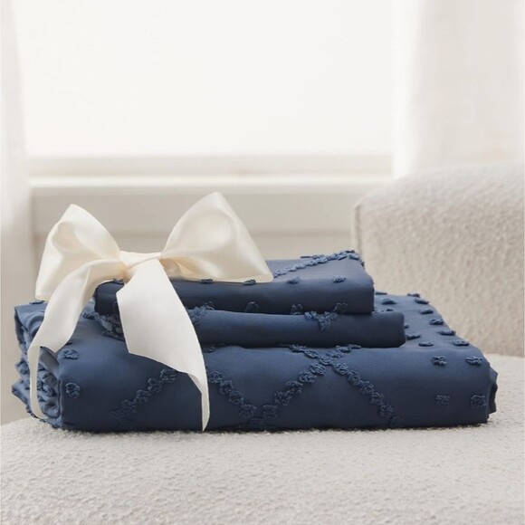 Blue Duvet Cover Set Full/Queen Size Boho Shabby Chic Bedding Set - Picture 1 of 9